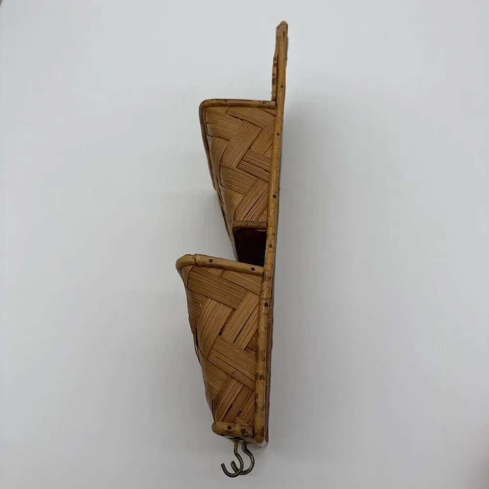 Vintage Bamboo Woven Letter Holder Wall Storage Herringbone Hong Kong